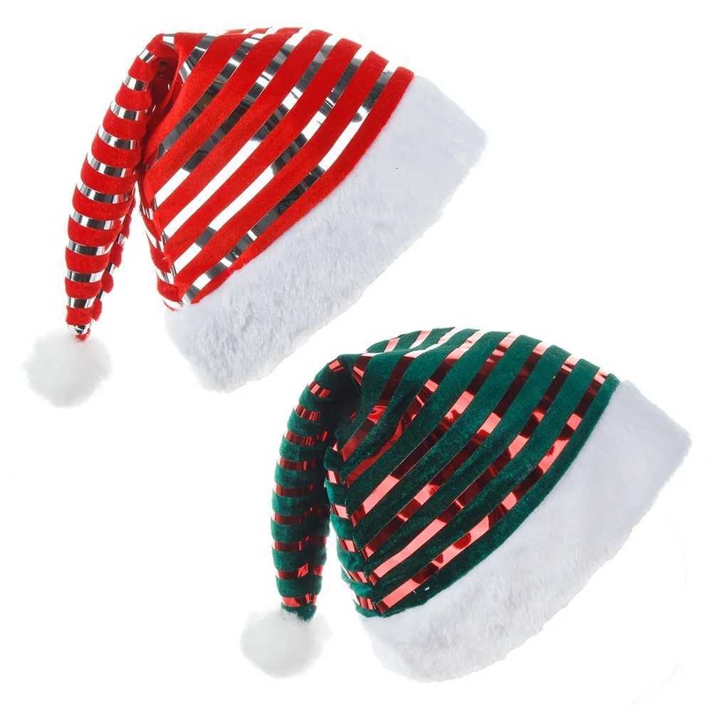 Christmas new year Ornaments Golden Velvet Plush Christmas Hat Striped Christmas Hat new years eve decorations Y251115
