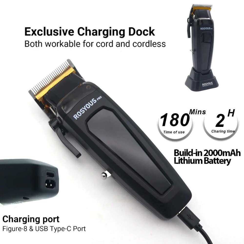 Professional Electric Clipper 106 Hair Trimmer For Man 7500Rpm With Base 5-Adjusted DLC Blade Barber Hine