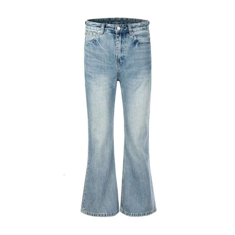 High Street Washed Distressed Micro Flare Blue Jeans 2025 Spring New Trend Vintage Simple American Denim Trousers 28W5709