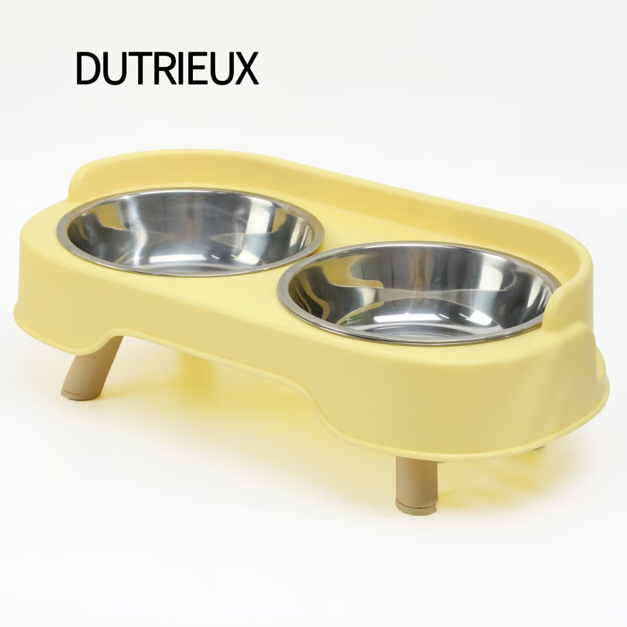 H1438 Affordable double pet bowl, one-piece plastic food bowl, non-slip design, suitable for both eating and drinking, perfect for cats and dogs.