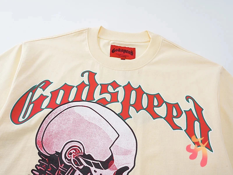 25 Real Pos High Quality Godspeed T-shirt Trendy Rock Street Retro Washed Couple Skeleton Print Cotton Short Sleeve Men Women 250414