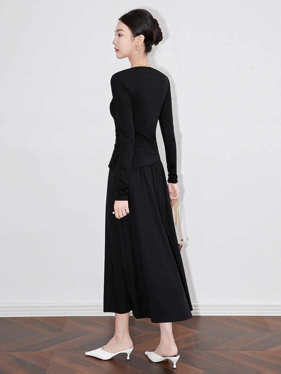 K81500 High Quality French Elegant Angora Red Design One Shoulder Long Sleeve Top + Skirt