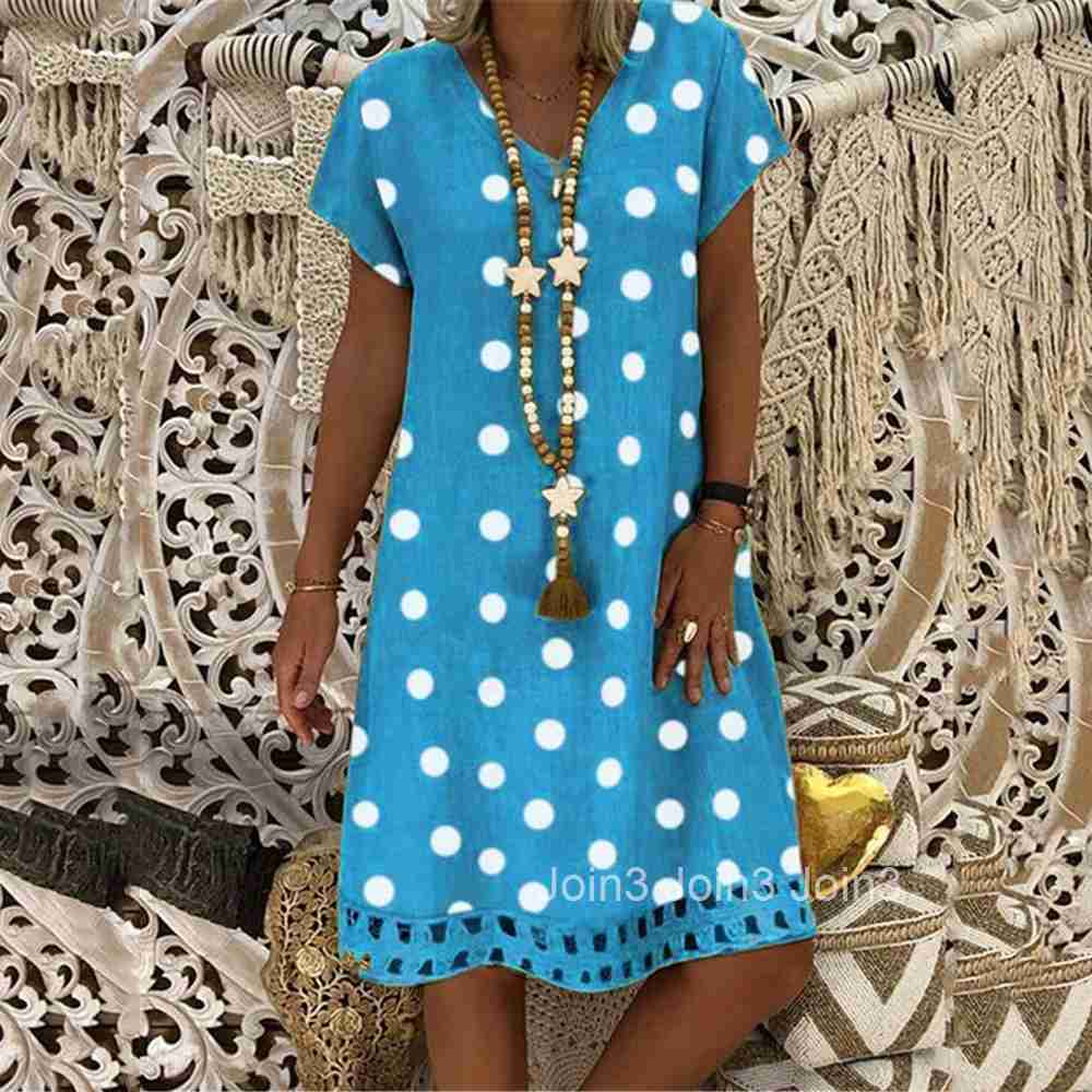 2025 Spring/summer New Womens Dress Fashion Polka Short Sleeve V-neck Printed Middle Skirt
