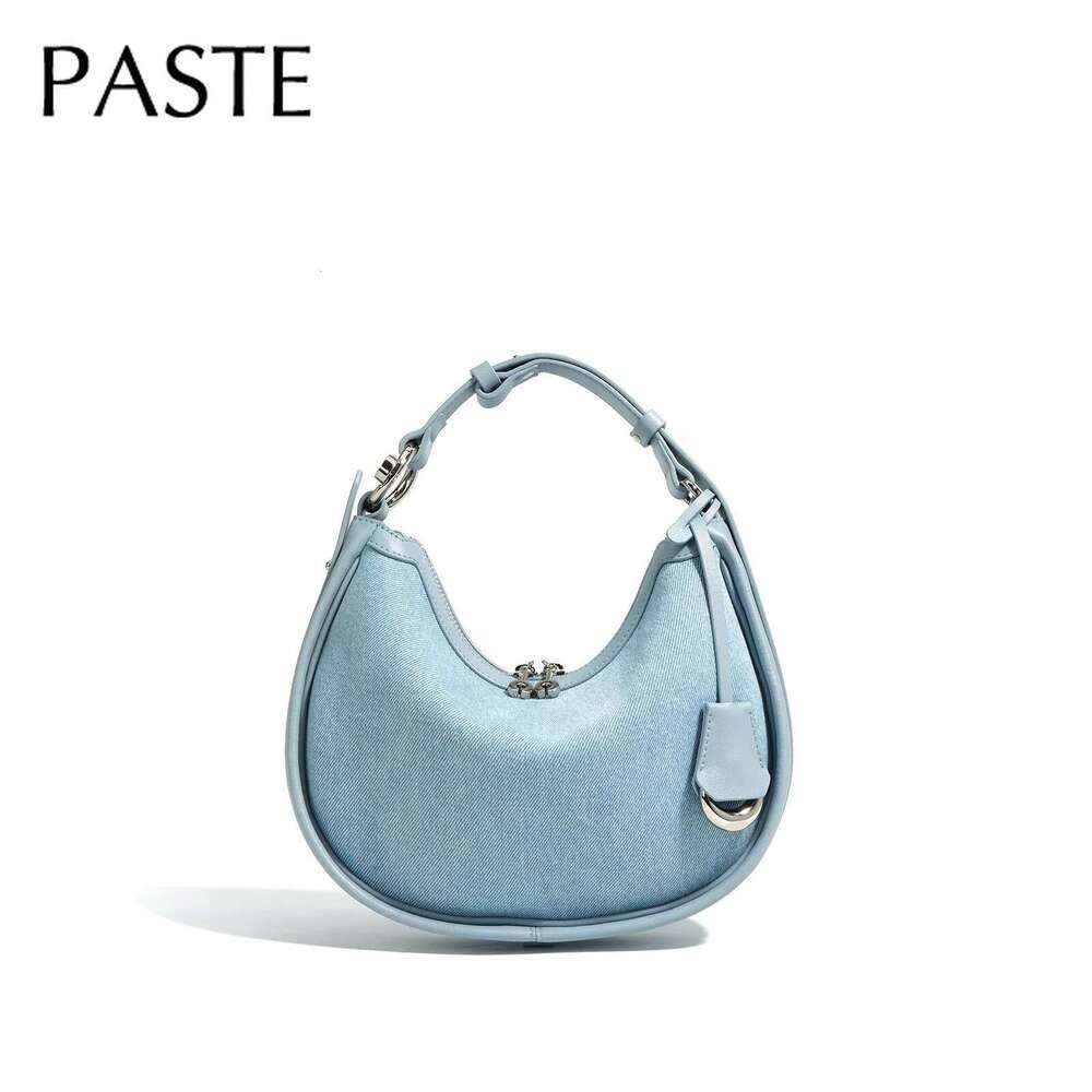 Designer Bag Wear-Resistant Denim Cowboy Ing + Cowhide Leather Round Tote Light Weight High Quality Women Handbag Blue Female Shoulder Bag