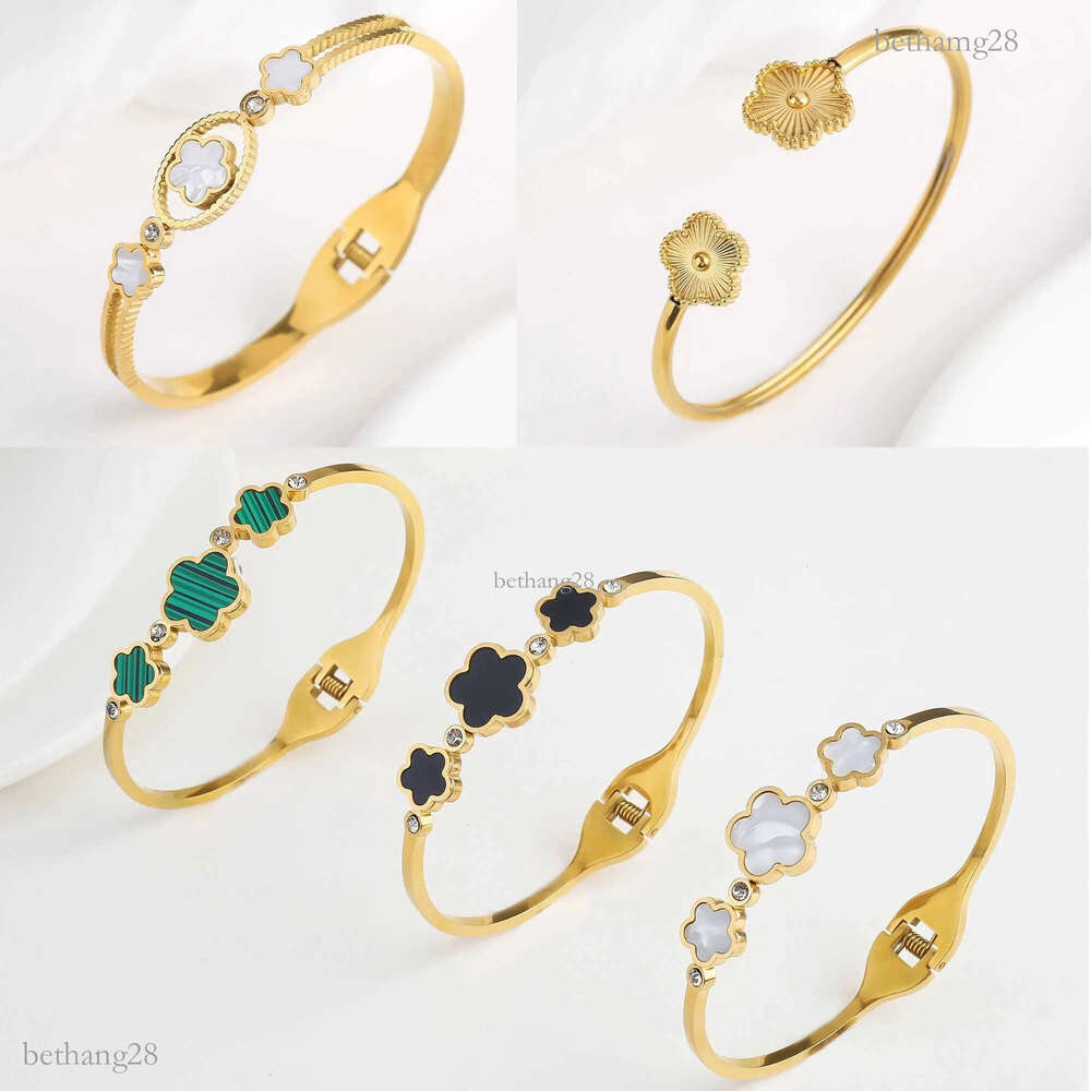 Bangle Simple stainless steel white shell five leaf flower bracelet classic clover wrist jewelry luxurious womens party gift H241119