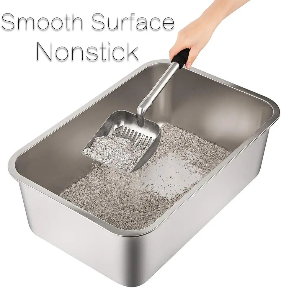 Steel Litter Box for Cat and Rabbit Large Size with 8in High Sides and Non Slip Rubber Feet. Odor Control 250414
