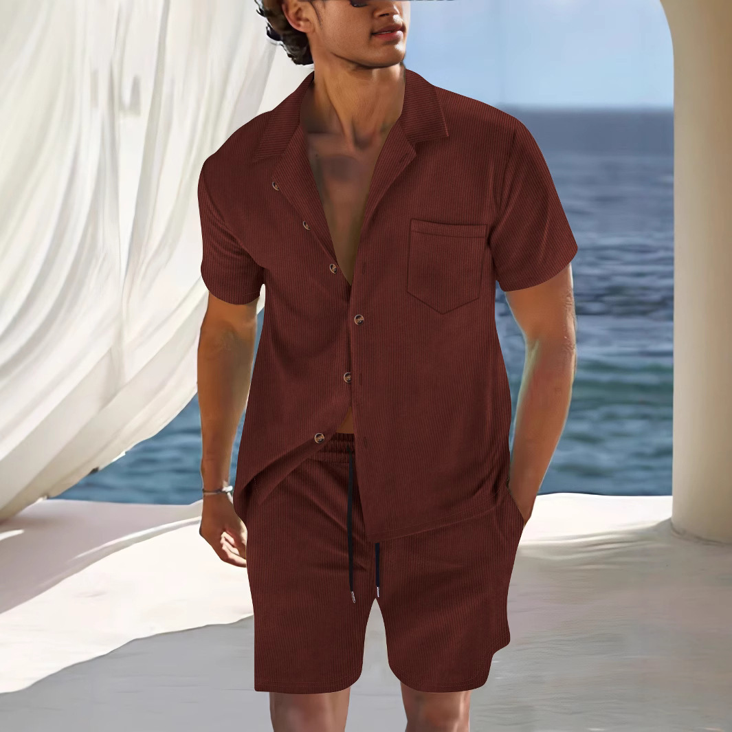 Mens short sleeved Cuban collar shirt summer thin suit casual sportswear summer shorts shirt