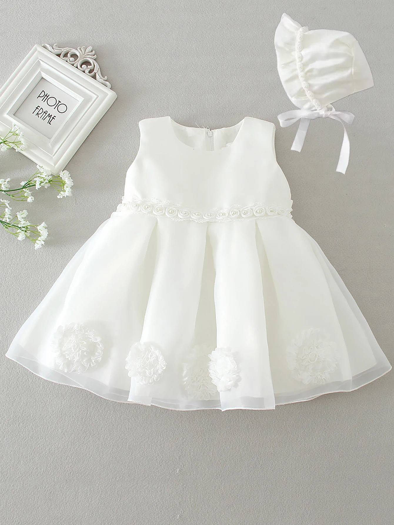 Baptism Dress with Hat born Girls Princess Birthday Party White Baby Dresses Fancy Frock Tutu Dress for Christening 250415