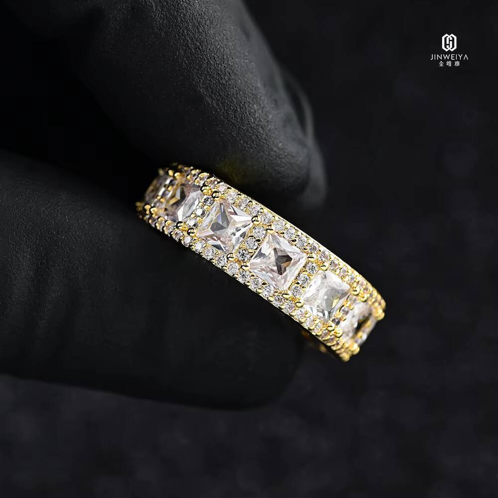 D Color VVS1 Moissanite Diamond Eternity Ring 925 Silver Asscher Cut Gemstone Engagement Wedding Ring