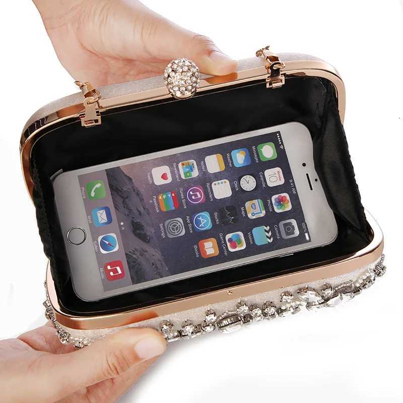 Womens Evening Clutch Bag Party Purse Luxury Wedding Clutches For Bridal Exquisite Crystal Ladies Handbag Apricot Silver Wallet W251114