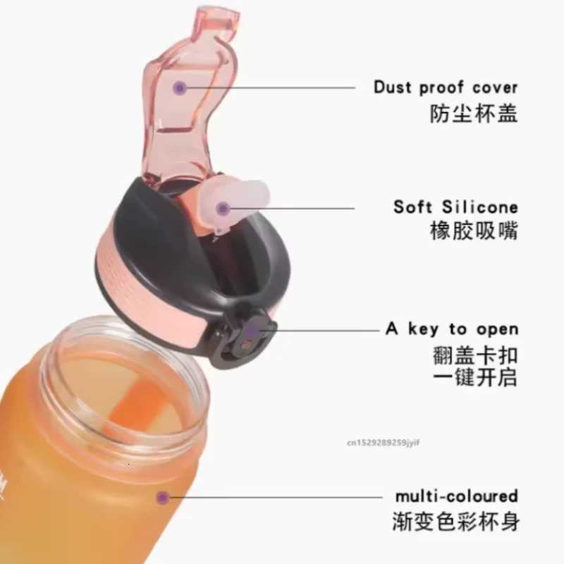 Gradient Color 1000ml Plastic Water Bottle with Straw Leak-Proof Sports Water Bottle for Outdoor Travel Fitness CyclingW251114