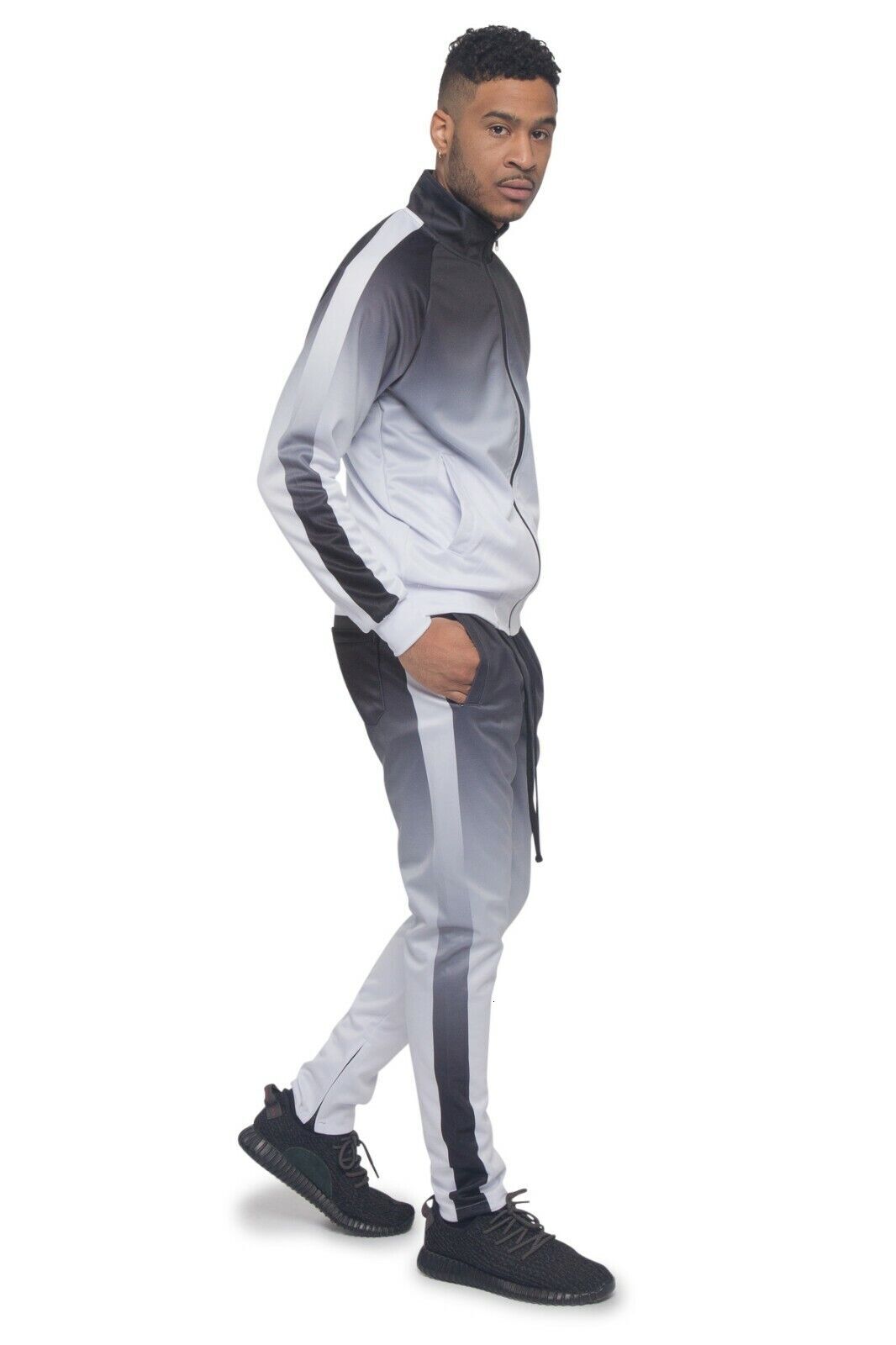 Gradient Men's Ombre Colored Pant&Jacket 2 Piece Sweatsuit Set Track Suit ST579