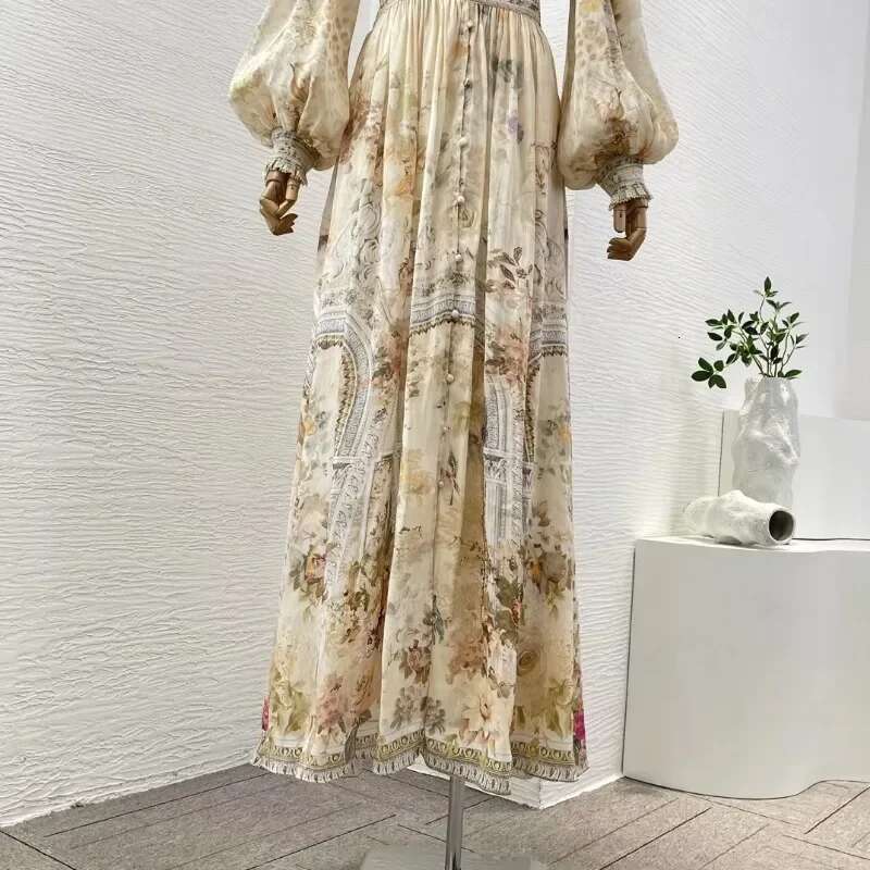 En Silk 2024 Gala Attractive Elegant Long Lantern Sleeve Lace Patchwork Deep V-Neck Dias Women Midi Prom Dresses