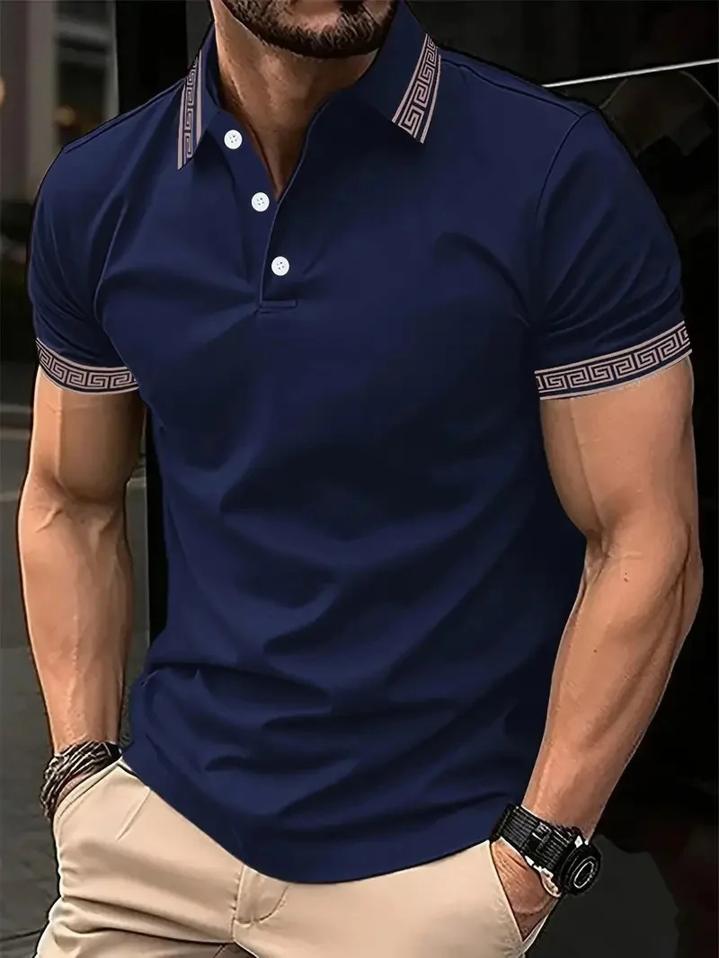 Summer mens casual short sleeved polo shirt solid color lapel business fashionable breathable comfortable short sleeved Tshirt 250411