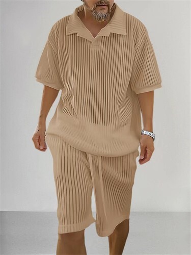 Piece Men's 2 Knitted Set, Summer Short Sleeve Shirt and Shorts Set ,