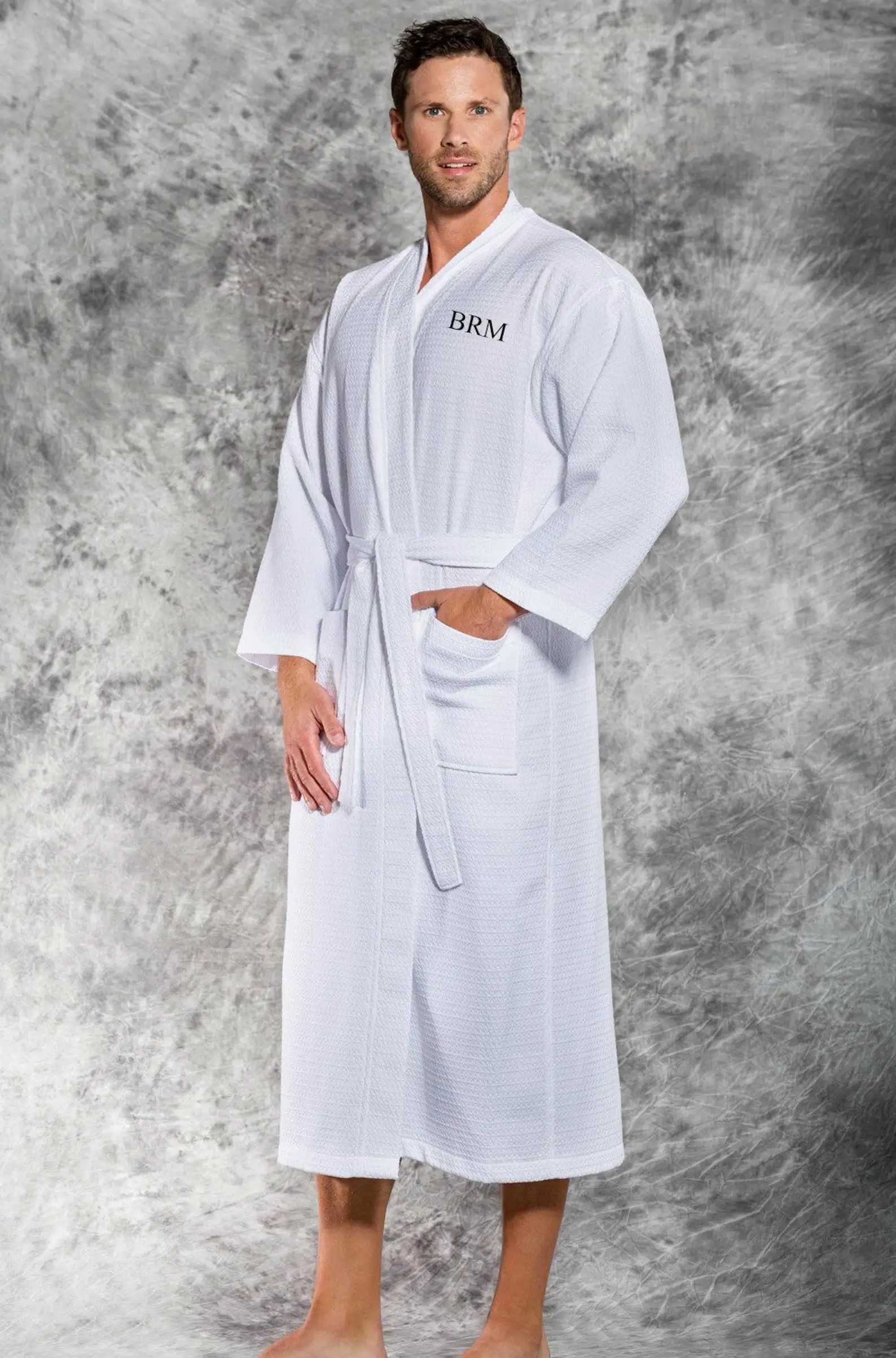 Personzed Mens Monogrammed Cotton Waffle Robe Summer Bathrobe Custom Robes for Guys Groomsmen Fathers Day Gift Sleepwear C251115