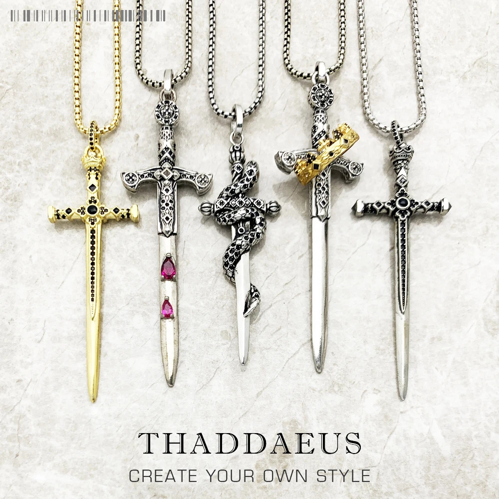 Sword pendant chain necklace summer exquisite jewelry European 925 sterling silver vintage womens gift 250409