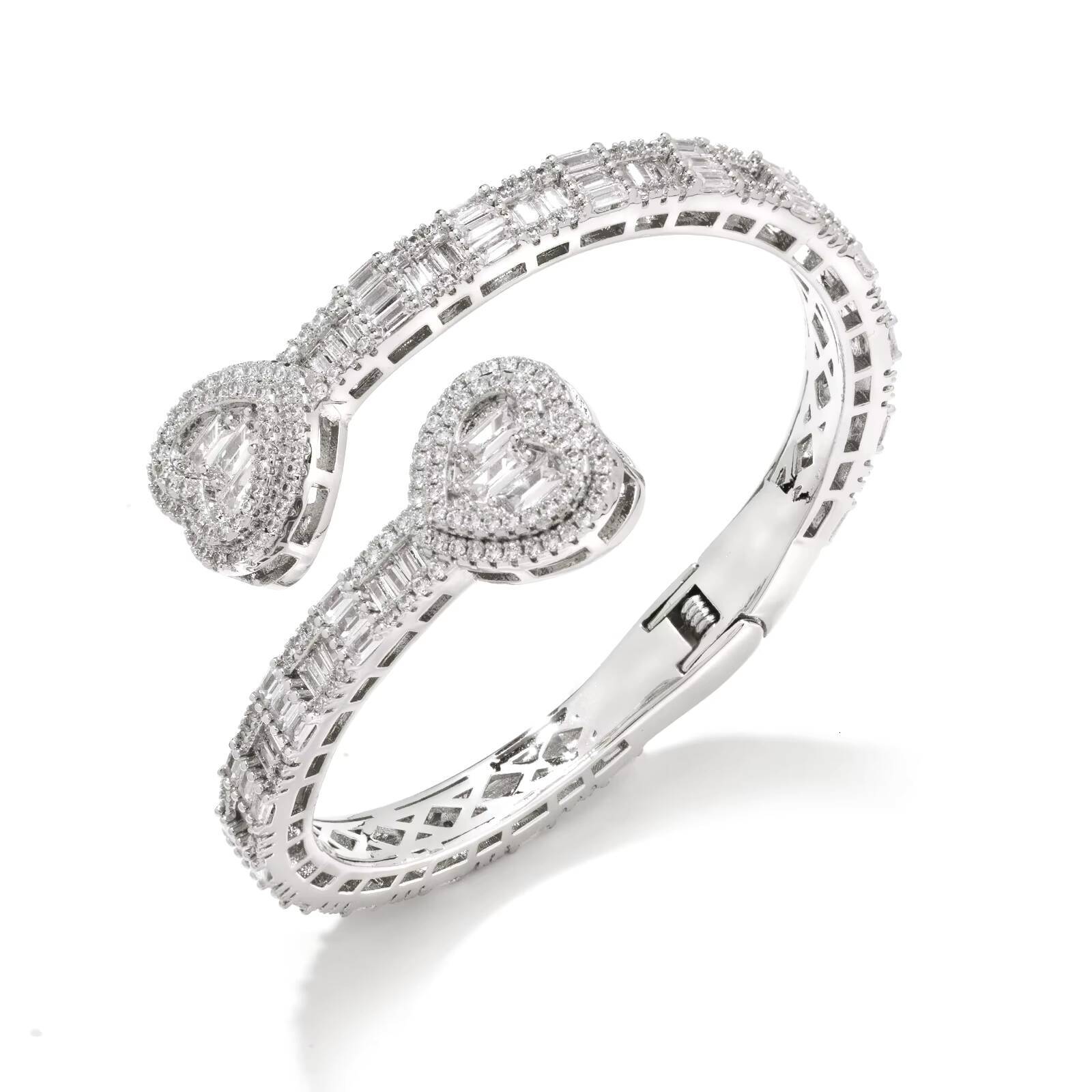 Adjustable 6mm Baguette CZ Heart Style Bangle Gorgeous Icy Sparkle for Fashionable Women Fine Trendy Accessory