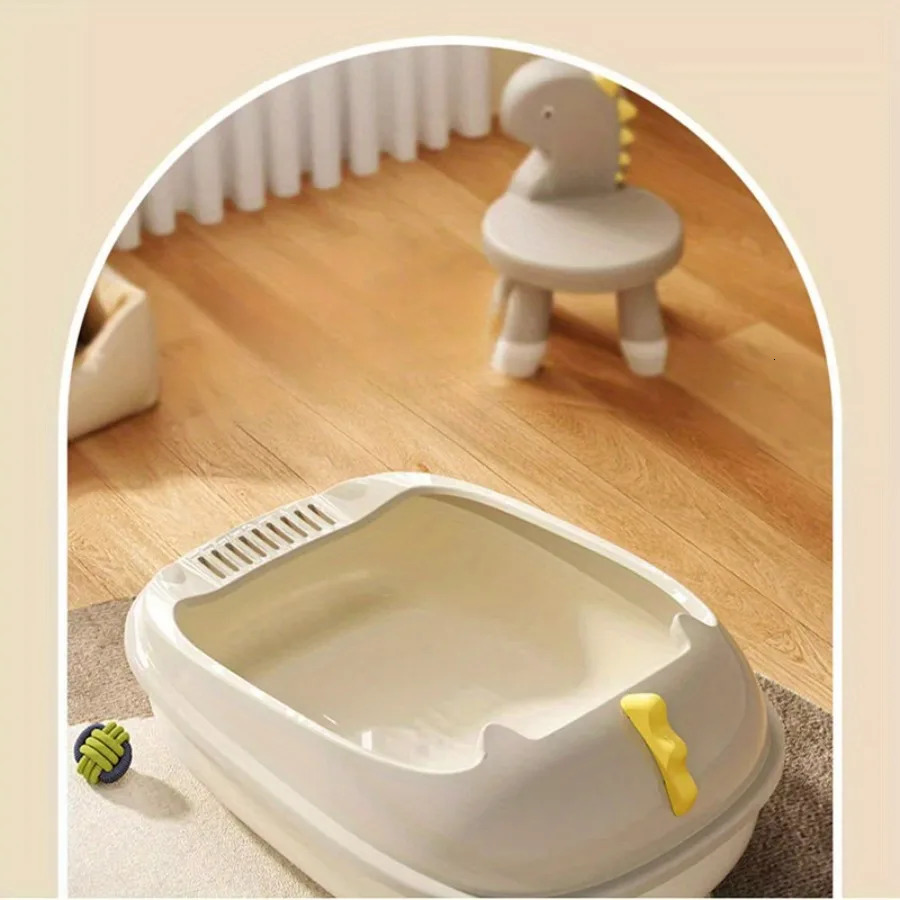 1pc Indoor Cat Litter Box Semi Closed Pet Poop Box Detachable Washable Cat Litter Box Cat Litter Box Pet Cleaning Supplies 250414