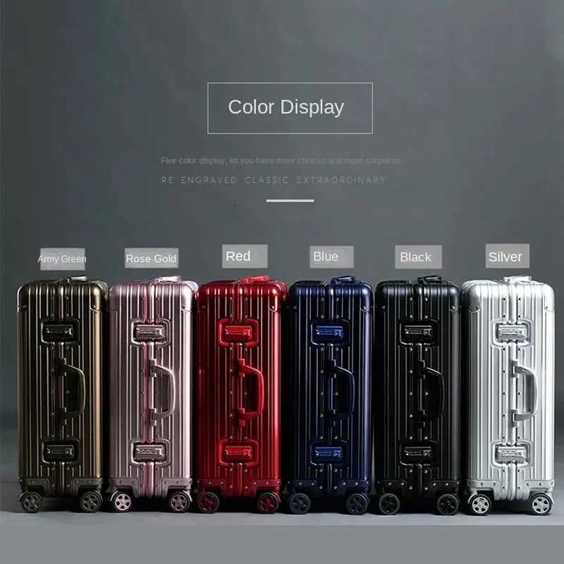 100 Aluminum Magnesium alloy Suitcase TSA Lock Metal Boardable Luggage Trolley Case Classic Glossy and Frosted Travel Suitcase K251114