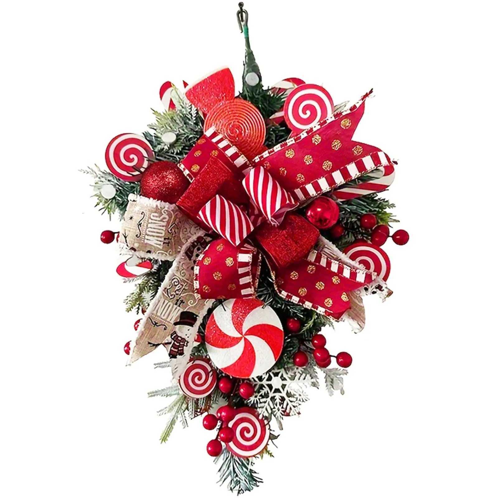 2025 Christmas Door Wreath Red And Candy Cane Teardrop Ornaments With Balls For Home Outdoor Decoration 3D Christmas FlowerM251115