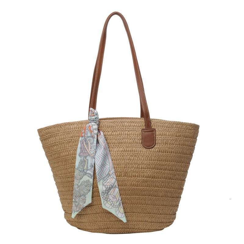Handmade Beach Bag Grass For Women With Large Capacity 2024 New Vacation Beach Grass Woven Commuting Bucket Bag, Vegetable Basket Tote Bag Kq2