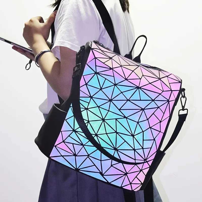 Fashion Womens luminous Backpack PVC holographic geometric School Bags For Teenage Girls mochila feminina travel BagpackW251114