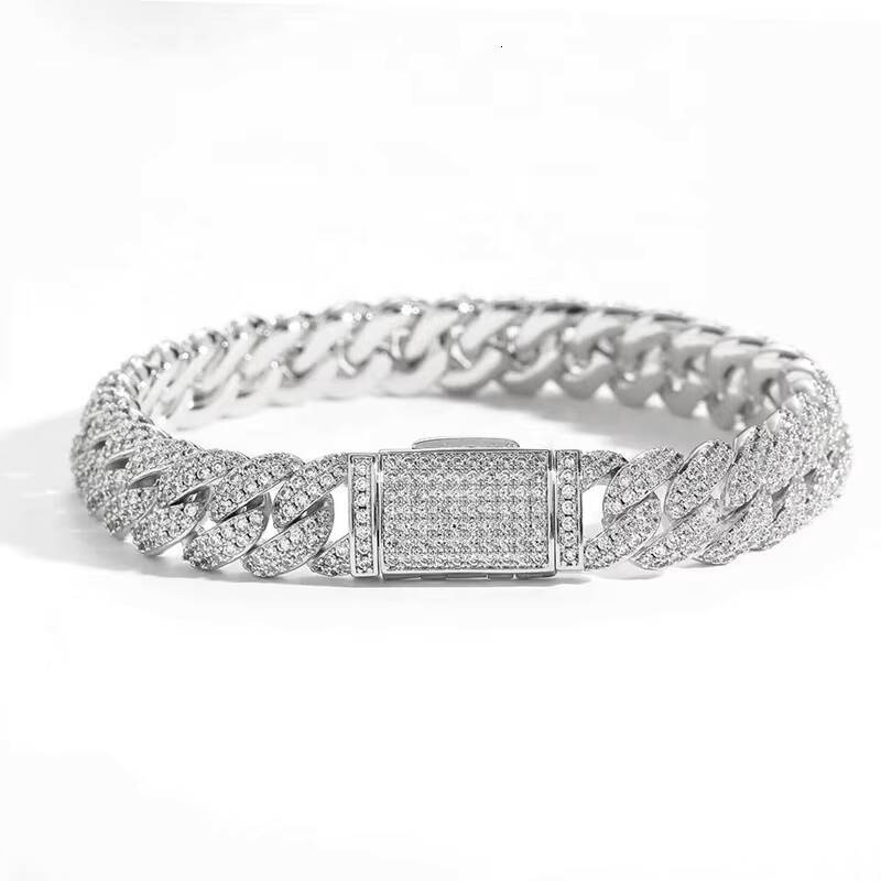 Pass Diamond Tester 925 Silver Moissanite Diamond Miami Cuban Iced Out Chain 18k Gold HipHop Mens Cuban Link Chain Bracelet