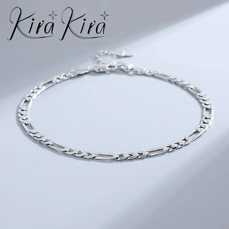 S925 sterling silver Anklet Figaro bracelet for hip-hop ren and mothers 250408