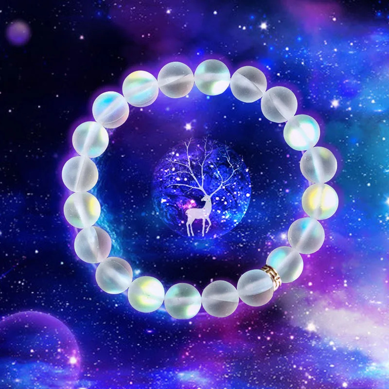 Mermaid Glass Crystal Moonstone Bracelets Multicolor Matte Shining Stone Beaded Charm Bracelet Handmade Wristband Gifts Jewelry 250414