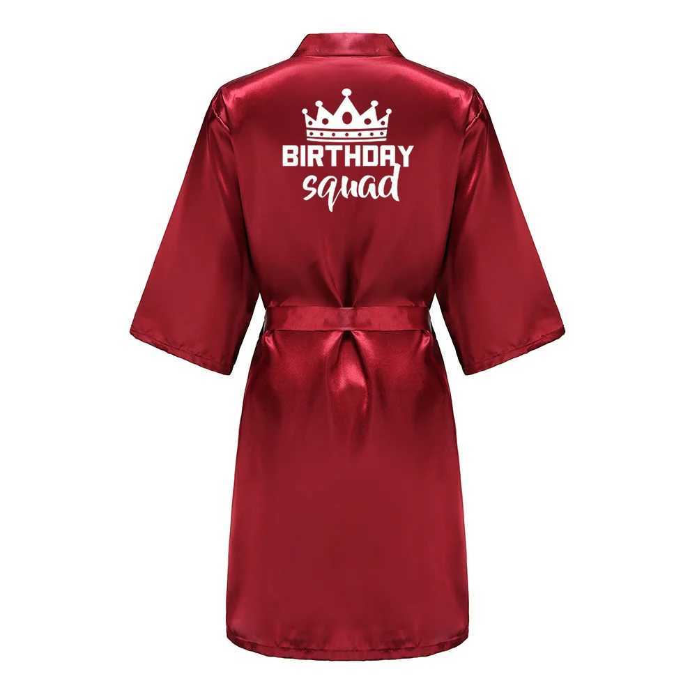 Birthday Party Queen Squad Robes Satin Pamas Dressing Gown White Writing Kimono Bathrobe C251115