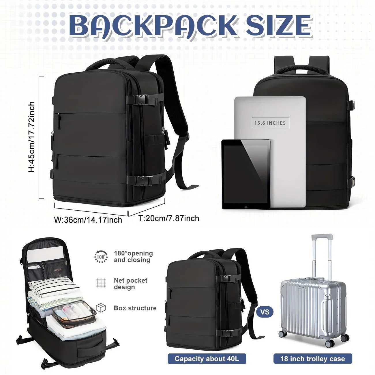 Short Distance Easyjet 45x36x20 Travel Backpack Hand Luggage Anti-theft Notebook Backpack Vacuum Bags for ClothingW251114