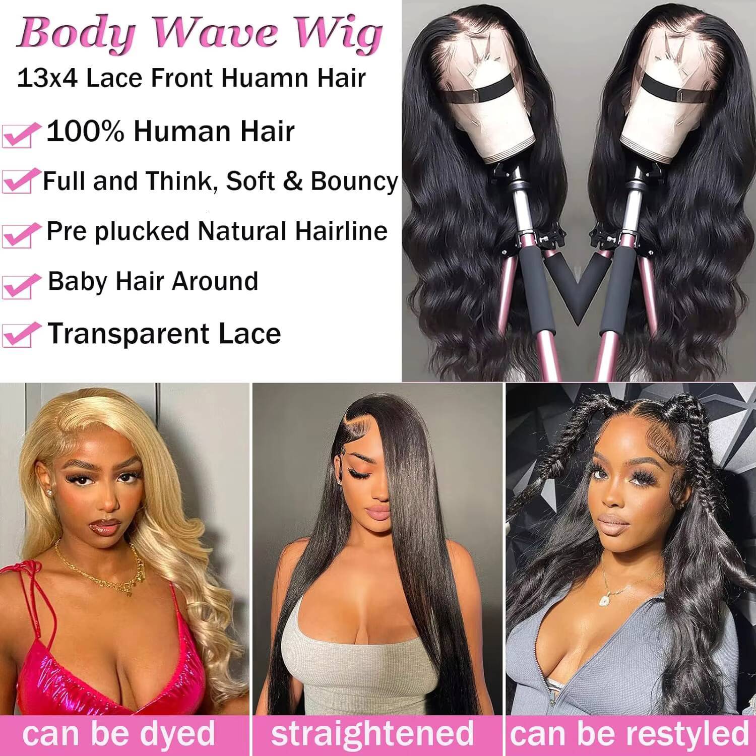 Ready to Ship Brazilian Virgin Hair Body Wave 180 Preplucked 13x4 Transparent Full Lace Front Wigs Human Hair for Black Women