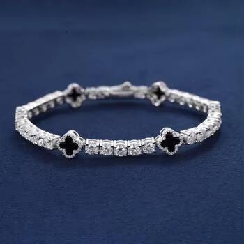 Fashion Design Black Clover Tennis Chain Luxury VVS D Moissanite 925 Sterling Silver Tennis Bracelet 4mm Hip Hop Jewelry