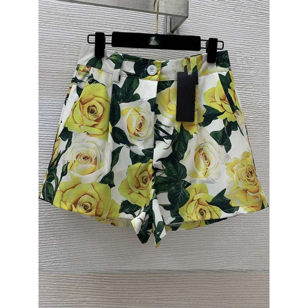 Retro Summer New Geometric Printing High Waist Straight Wide Leg Shorts Pocket Fashion Joker Casual Pants.