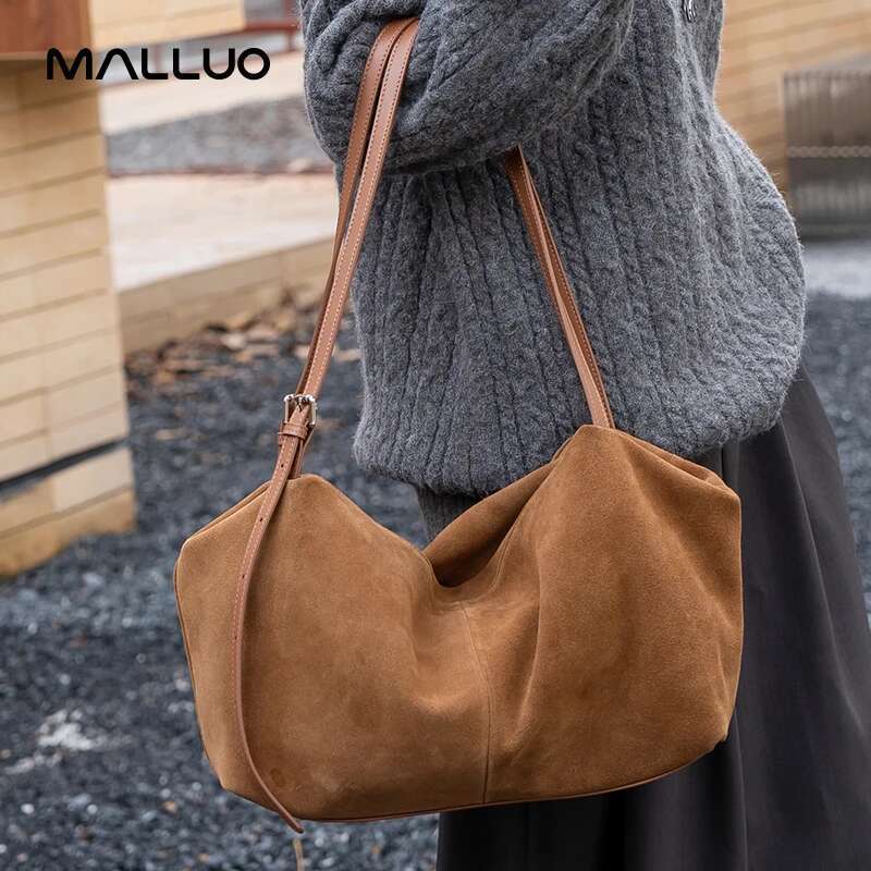 Women's Suede Genuine Leather Shoulder Bags Ladies Soft Cowhide Crossbody Bag Female Design and Lazy Commuting Handbag