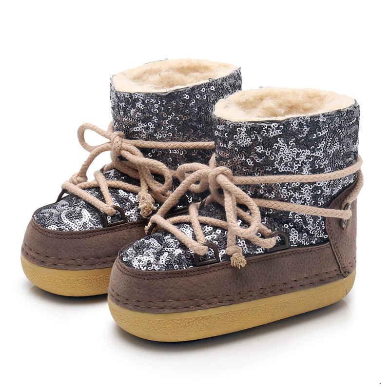 designer shoes Parent-Child Children Snow Winter Warm Fleece Lined Sequin Short Ski Space Boots for Girls Trendy