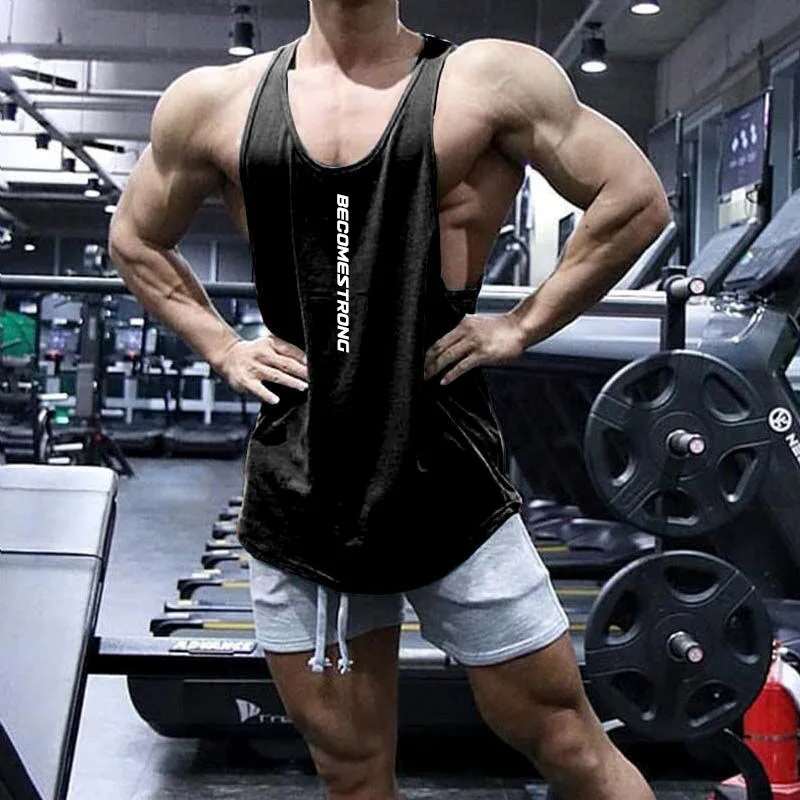 Mens bodybuilding vest gym fitness sleeveless shirt pure cotton clothing fashionable underwear American sports 250407