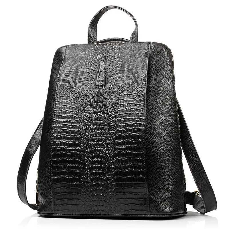 Zency 100 Genuine Leather Pure White Knapsack Ladies Crocodile Pattern Women Backpack Fit A4 Magazine LaptopW251114