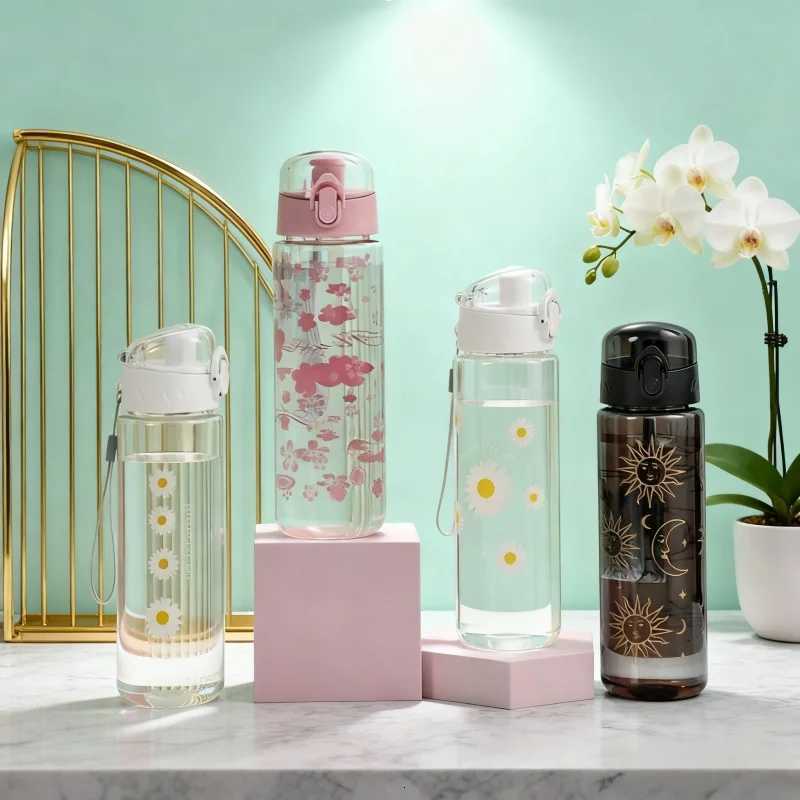 780ML Large Capacity Sports Transparent Water Bottle Leakproof Flower Plastic Drinking Bottles Outdoor Cycling Hiking Gym JugsW251114