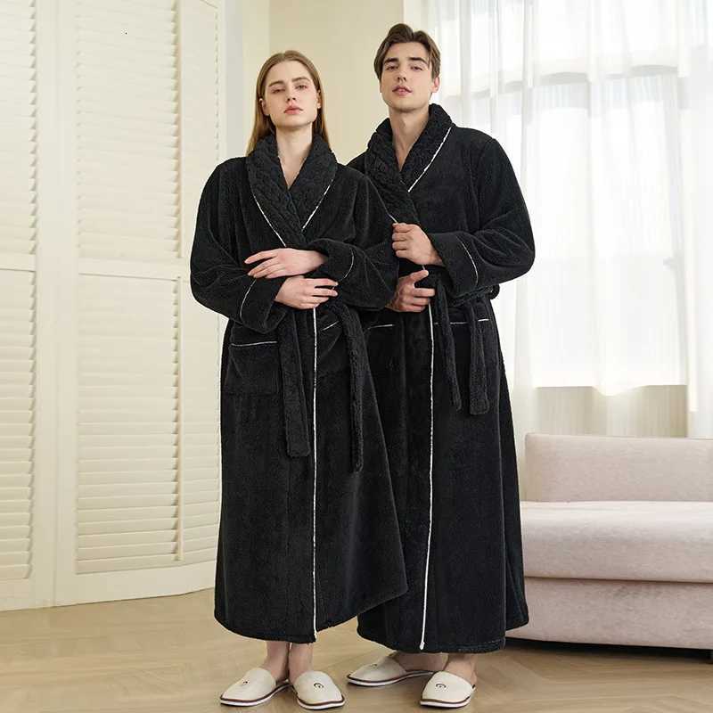 Plus 3XL Women Men Flannel Bath Robe Sleepwear 2025 Winter Extra Long Home Dressing Gown Plush Couple Bathrobe Thick Warm Robes C251115