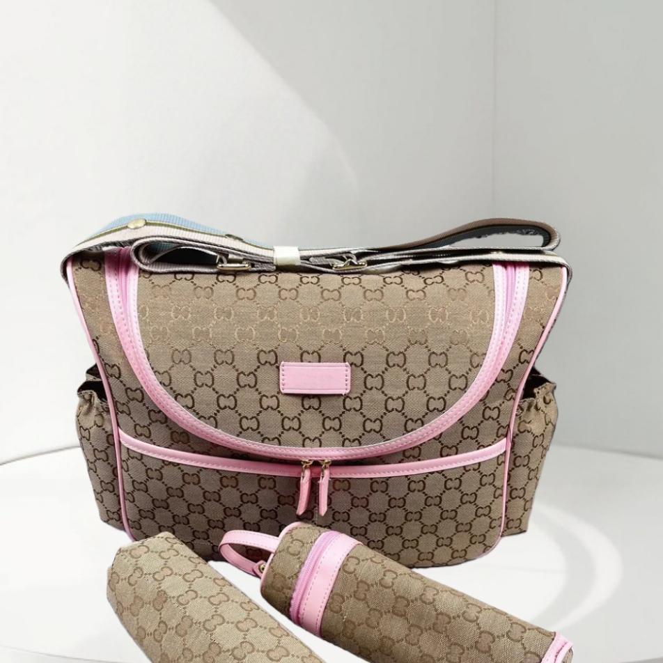 Designer diaper Waterproof Mom Bag 3 set Diaper bag Baby Zipper Brown plaid print a55v57