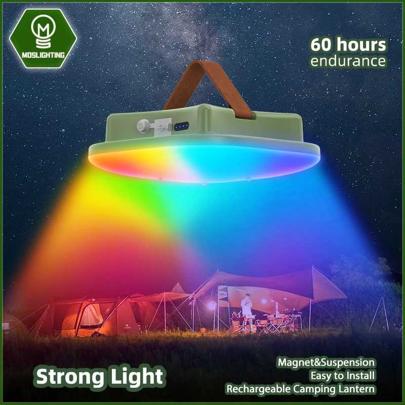 MOSLIGHTING Camping Lantern Rechargeable Portable Tuya APP Smart Lighting RGB Control Music Sync LED Hanging Tent Lamp M251115