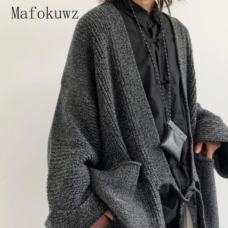 Autumn Retro Gray Knitted Cardigans Couple Loose Casual High Street Personalized Cardigan Sweaters Men Tops Male Clothes 250409