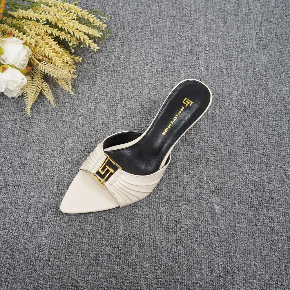 2024 Women's Summer New Pointed Fish Mouth High Heels Sexy Anti slip Outdoor Slippers GJ Metal Decorative Single Shoes
