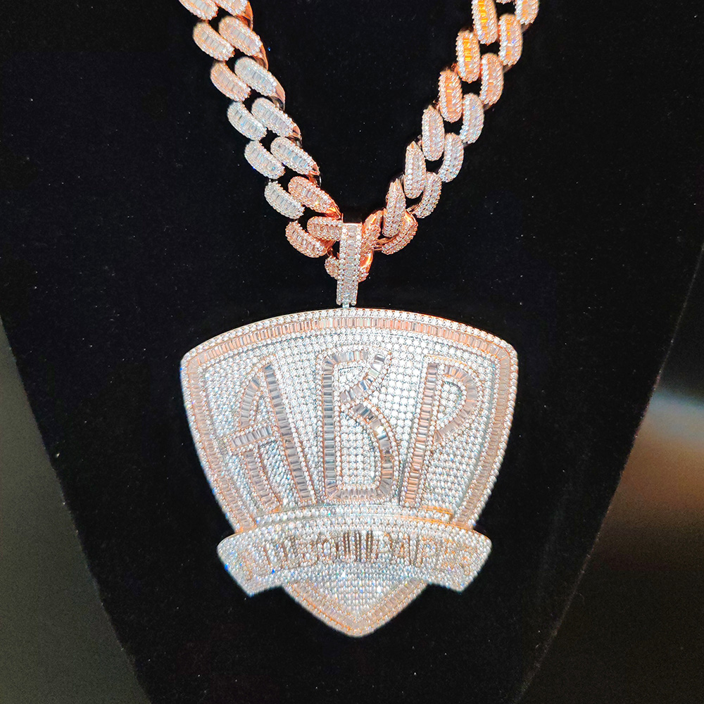 Hip Hop Letters Shield Pendant Necklace with 15mm Cuban Chain TopBling 5A Zircon 18k Gold Plated Mens Jewelry