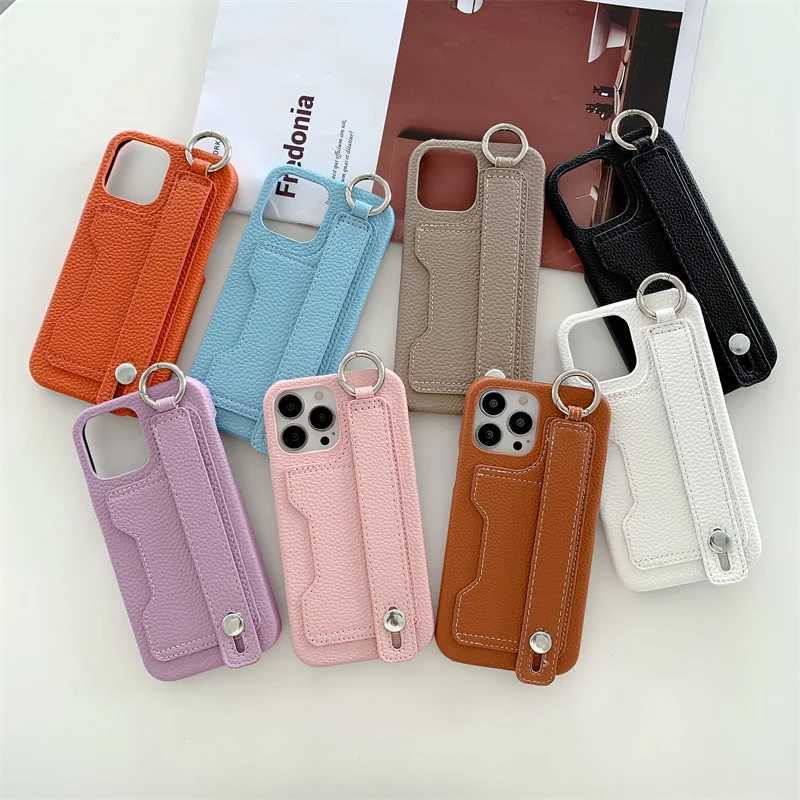 Cute Card Slot Bag Wristband Phone Holder Case For iPhone 14 13 12 11 Pro Max X XR XS Max 7 8 Plus Soft Leather Cover Stand Ring J251202