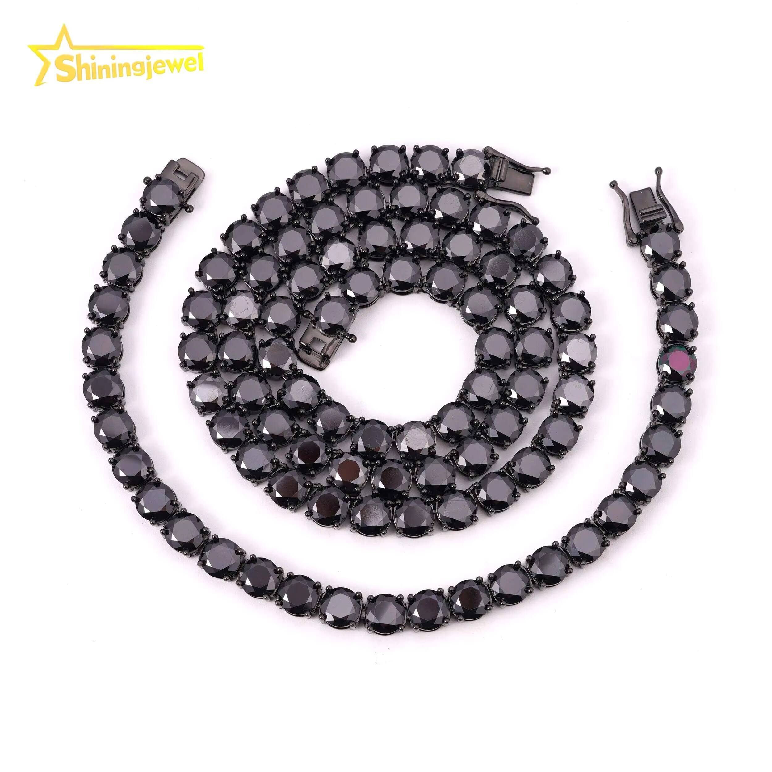 925 Silver Jewelry Hip Hop GRA Certificate Black Gold Plated Necklace Black Moissanite Tennis Chain