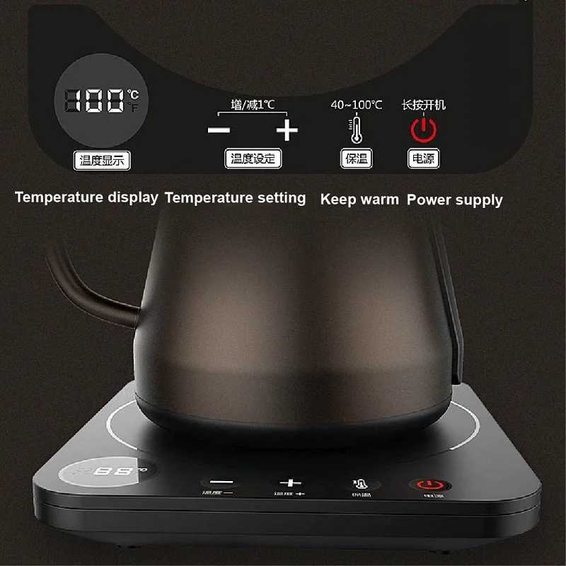 Home Electric Kettle 800ml Gooseneck Jug Hand brew Coffee Pot Thermo Pot Temperature-Control Heating Water Bottle Smart Teapot Y251114