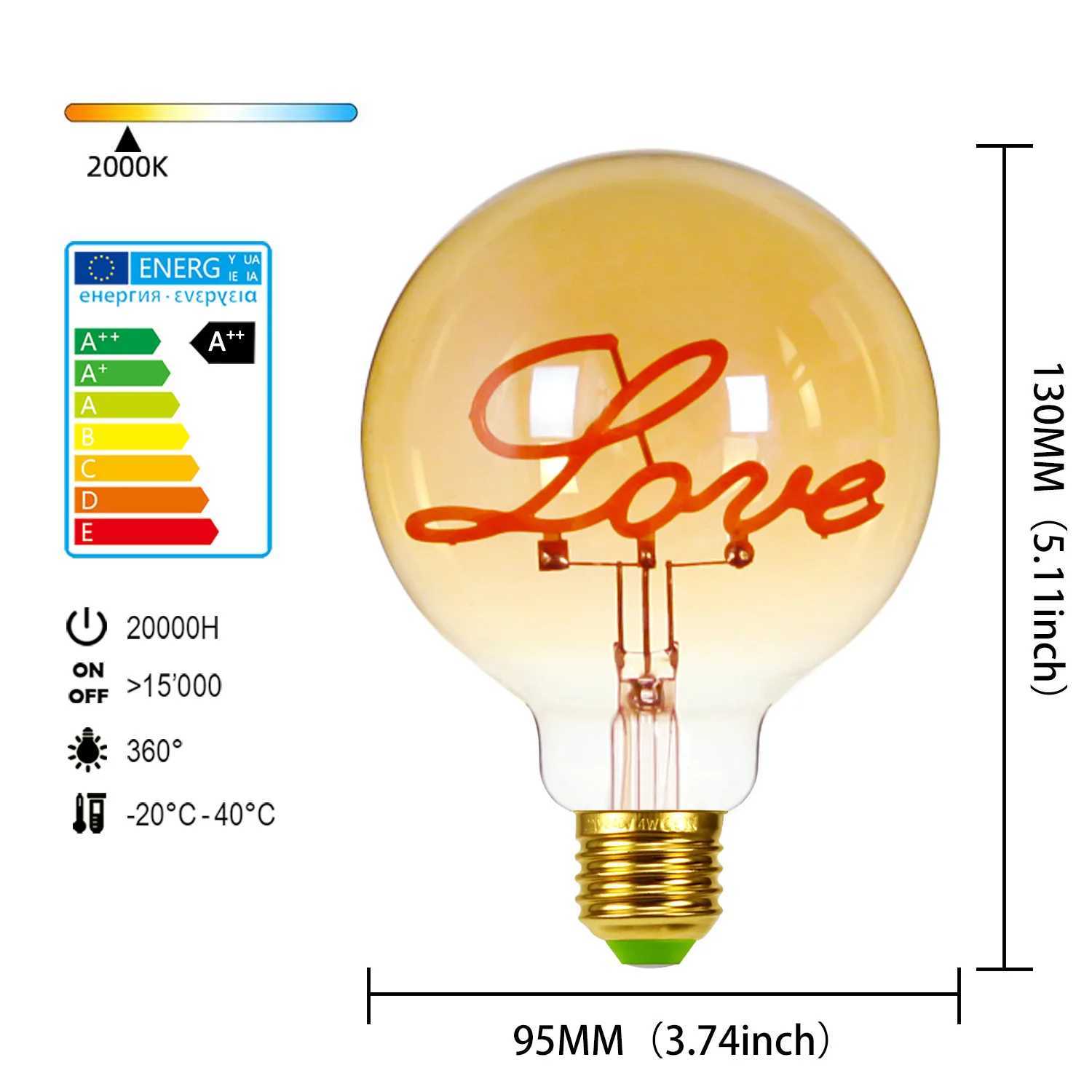 Retro Edison Bulb Dimmable E27 220V 110V 4W G95 Love Letter Light Home Decor LED Filament Bulb C251115